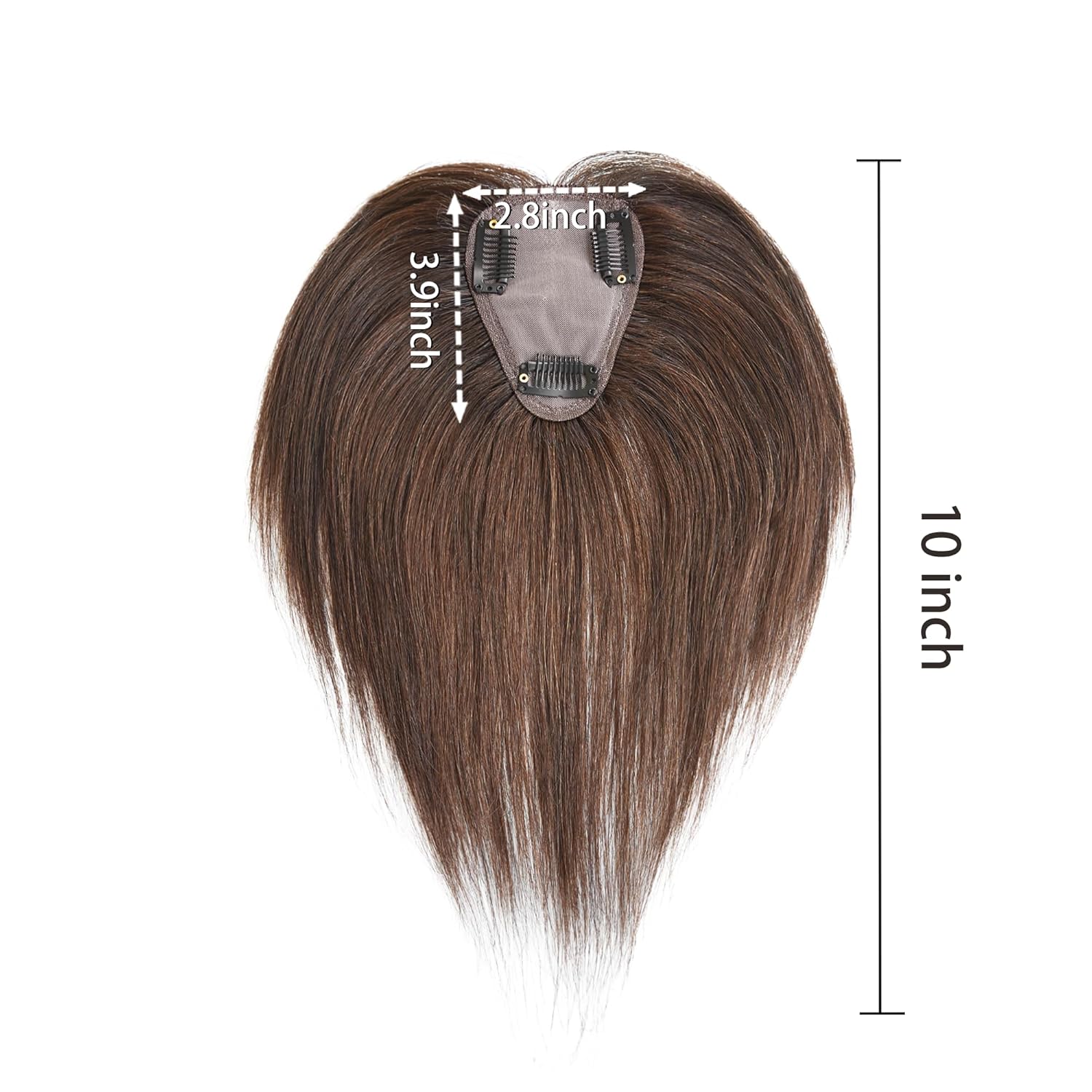 Meiverah Handmade Human Hair Middle Part Clip In Toupee No Bangs Seamless Natural Topper Breathable Mesh Base Women Thickening Hairpiece (Medium Brown/Swissnet)